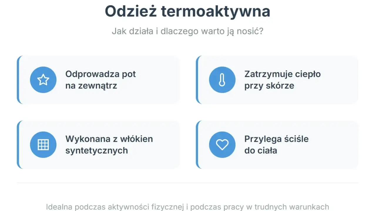Odzież termoaktywna: odprowadza pot, zatrzymuje ciepło, jest z włókien syntetycznych i przylega do ciała. Tak działa, by zapewnić komfort.
