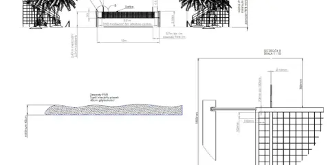 Projekt boiska do siatkówki plażowej FIVB z wymiarami, siatką, antenkami i piaskiem o głębokości 40cm.