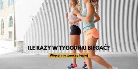 Dwie kobiety biegają, zastanawiając się, ile razy w tygodniu biegać. "Więcej nie znaczy lepiej" - podpowiada napis.