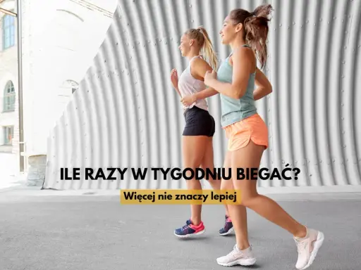 Dwie kobiety biegają, zastanawiając się, ile razy w tygodniu biegać. "Więcej nie znaczy lepiej" - podpowiada napis.
