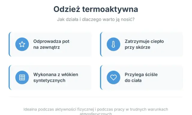 Odzież termoaktywna: odprowadza pot, zatrzymuje ciepło, jest z włókien syntetycznych i przylega do ciała. Tak działa, by zapewnić komfort.