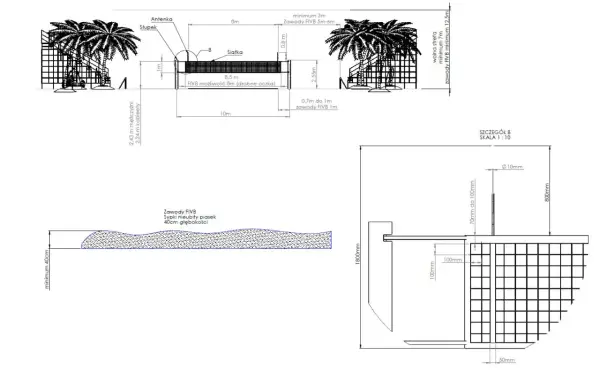 Projekt boiska do siatkówki plażowej FIVB z wymiarami i specyfikacją piasku.
